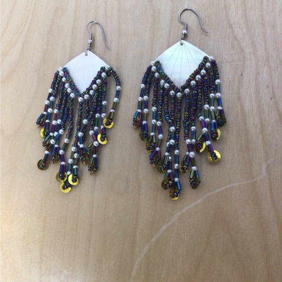 Jewelry - Tribal Beaded Dangle Earrings Abalone Shell Style